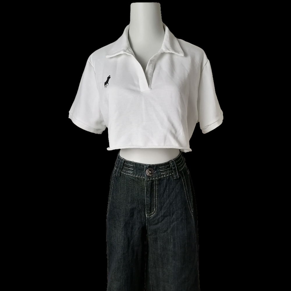 💧loose white cotton blend short sleeves cropped top